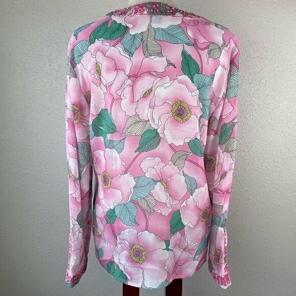 NWT Josephine Chaus Hot Pink Floral Sheer Blouse Size 10 - Picture 8 of 11